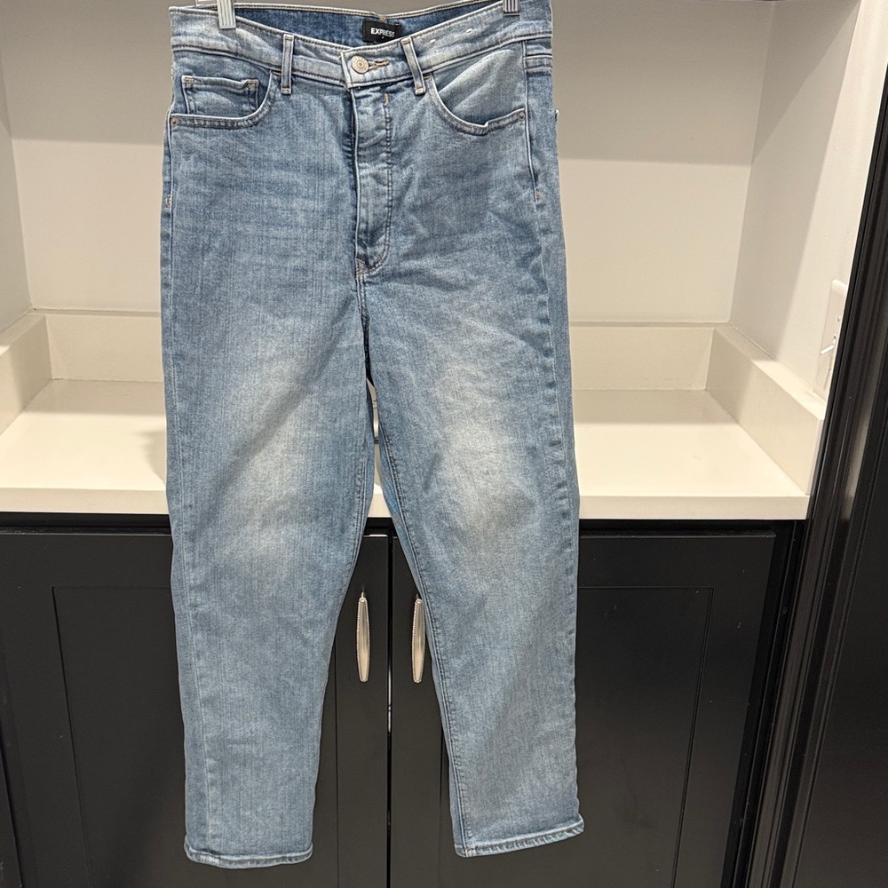 Express Light Blue Mom Jean Super High Rise . Size 10R
